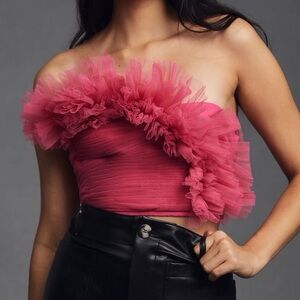 NWT Ranna Gill Anthropologie Hot‎ Pink Tulle Strapless Crop Top Large